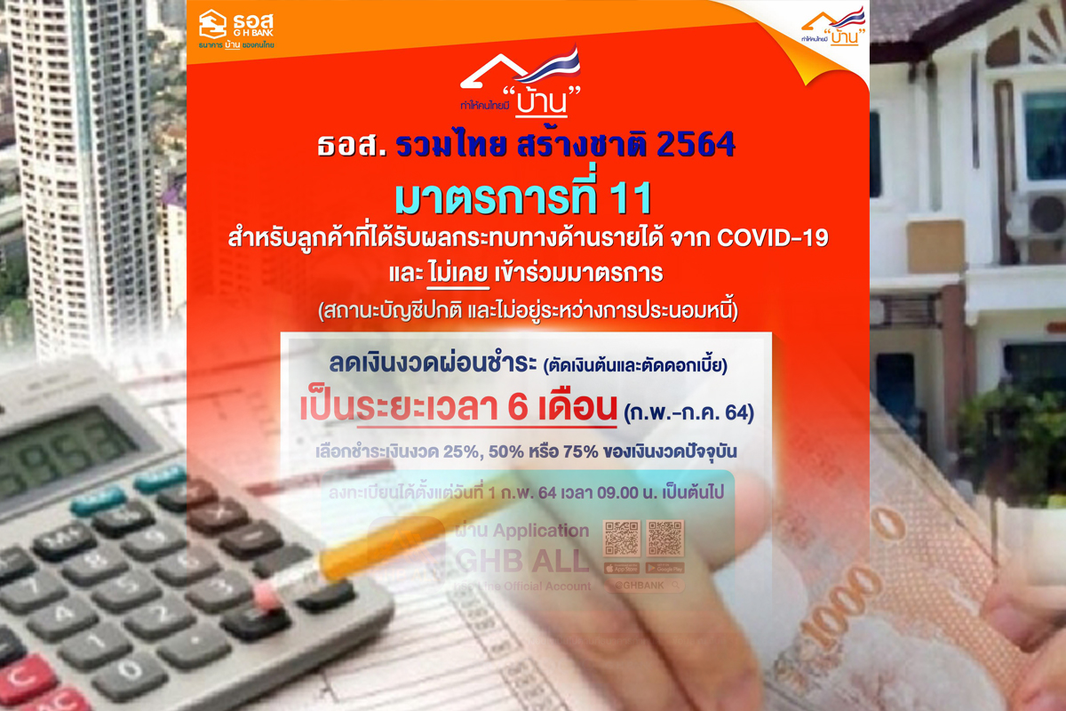 เปิดลงทะเบียน ธอส. ลดเงินค่างวดผ่อนหนี้ ต่ำสุดเหลือ 25%