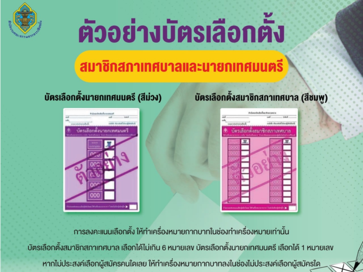 เปิดตัวอย่างบัตรเลือกตั้งสมาชิกสภาเทศบาล-นายกเทศมนตรี เปิดตัวอย่างบัตรเลือกตั้งสมาชิกสภาเทศบาล-นายกเทศมนตรี