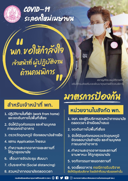 โควิด-รอบใหม่ ต้องห่วงใยคนพิการ กระทรวงการพัฒนาสังคมฯ โดยกรมคนพิการฯ สั่งยกระดับมาตรการป้องกันสูงสุด