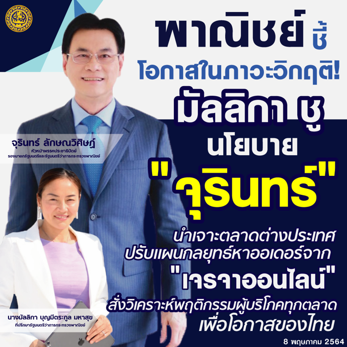 พาณิชย์ ชี้ โอกาสในภาวะวิกฤติ ! มัลลิกา ชู นโยบาย”จุรินทร์” นำเจาะตลาดต่างประเทศ