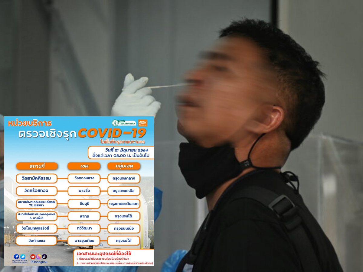 เช็กที่นี่ หน่วยบริการตรวจเชิงรุกโควิด-19 กรุงเทพมหานคร วันนี้ (21 มิ.ย.)