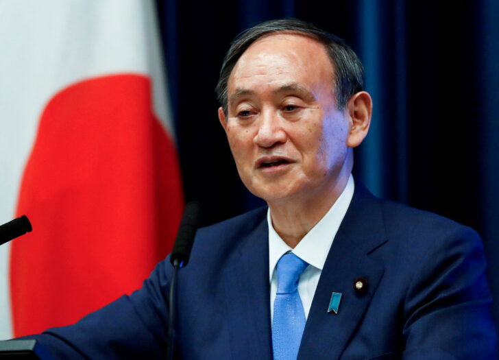Japan's Prime Minister Yoshihide Suga attends a news conference on Japan's response to the coronavirus disease (COVID-19) outbreak, in Tokyo