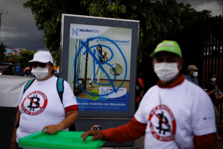 Protest against the use of Bitcoin as legal tender, in San Salvador