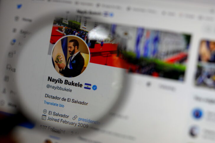 The Twitter profile of El Salvador's President Nayib Bukele reading 'Dictator of El Salvador'