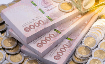 Thai baht banknotes and coins