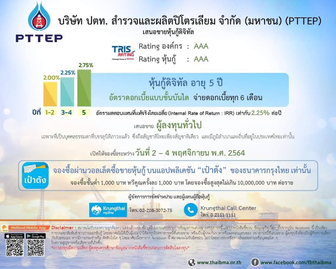 หุ้นกู้ดิจิทัล ‘ปตท.สผ.’ เปิดแอปฯ “เป๋าตัง” ลงทุนพร้อมกัน 2 พ.ย.- ดอกเบี้ย 2.25%