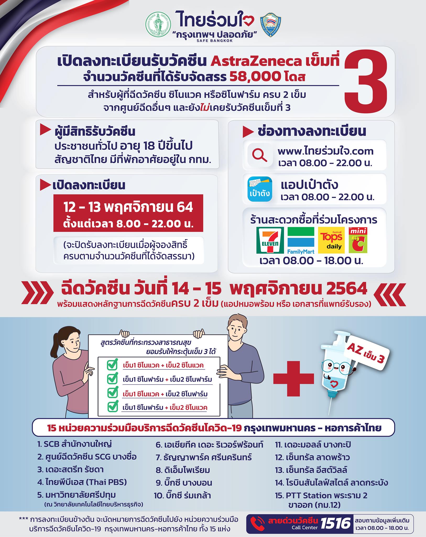 Thai Ruamjai opens registration for Astra 3 injections starting today (12 Nov) at 8 a.m. Newsdir3