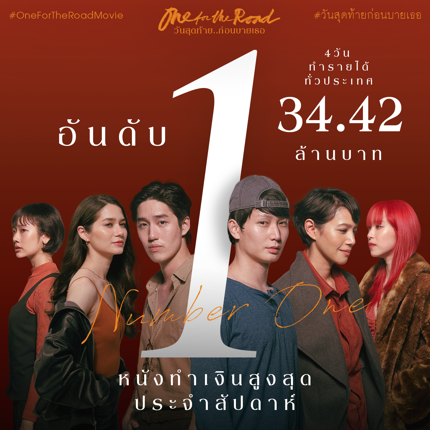 “One for the Road วันสุดท้าย..ก่อนบายเธอ” หนังรักที่ครองใจผู้ชม ขึ้นแท่นภาพยนตร์ทำรายได้สูงสุดประจำสัปดาห์