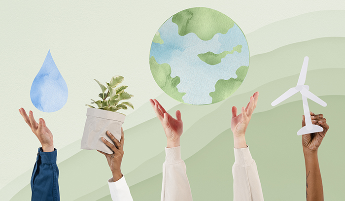 Hand presenting earth sustainable environment remix