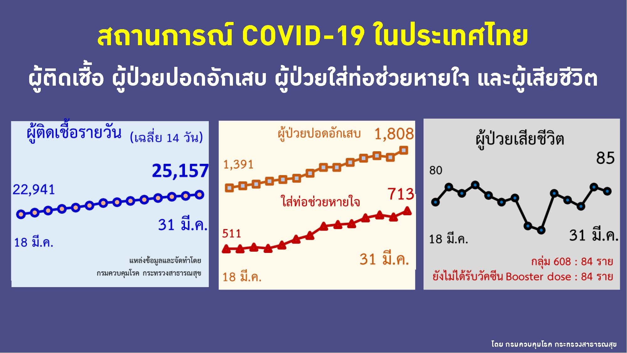 สถานการณ์ผู้ติดเชื้อ ปอดอักเสบ เสียชีวิต ณ วันที่ 31 มีนาคม 2565