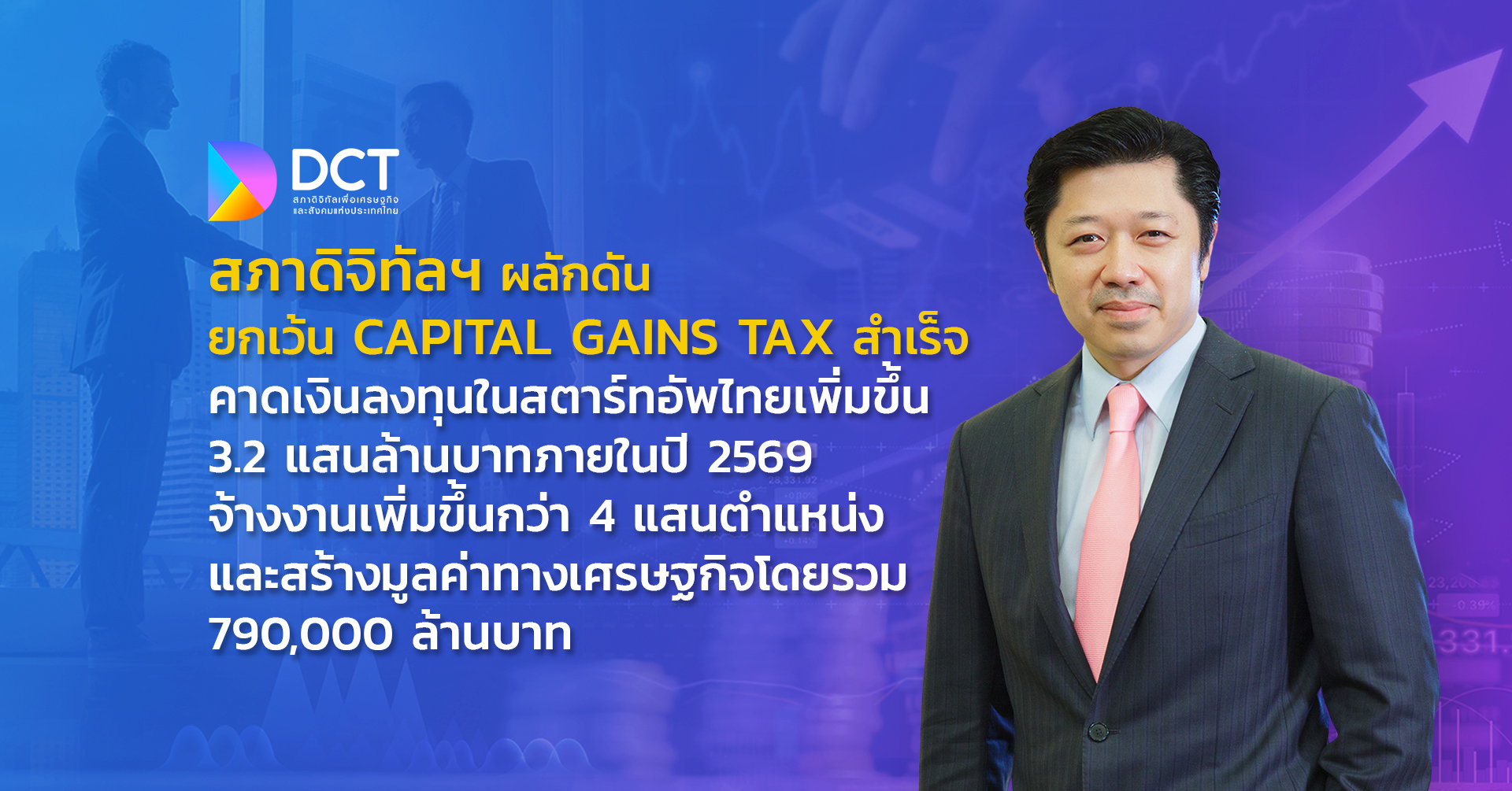 สภาดิจิทัลฯ ผลักดันยกเว้น Capital Gains Tax สำเร็จ คาดเงินลงทุนสตาร์ทอัพเพิ่มขึ้น 3.2 แสนล้านในปี 2569