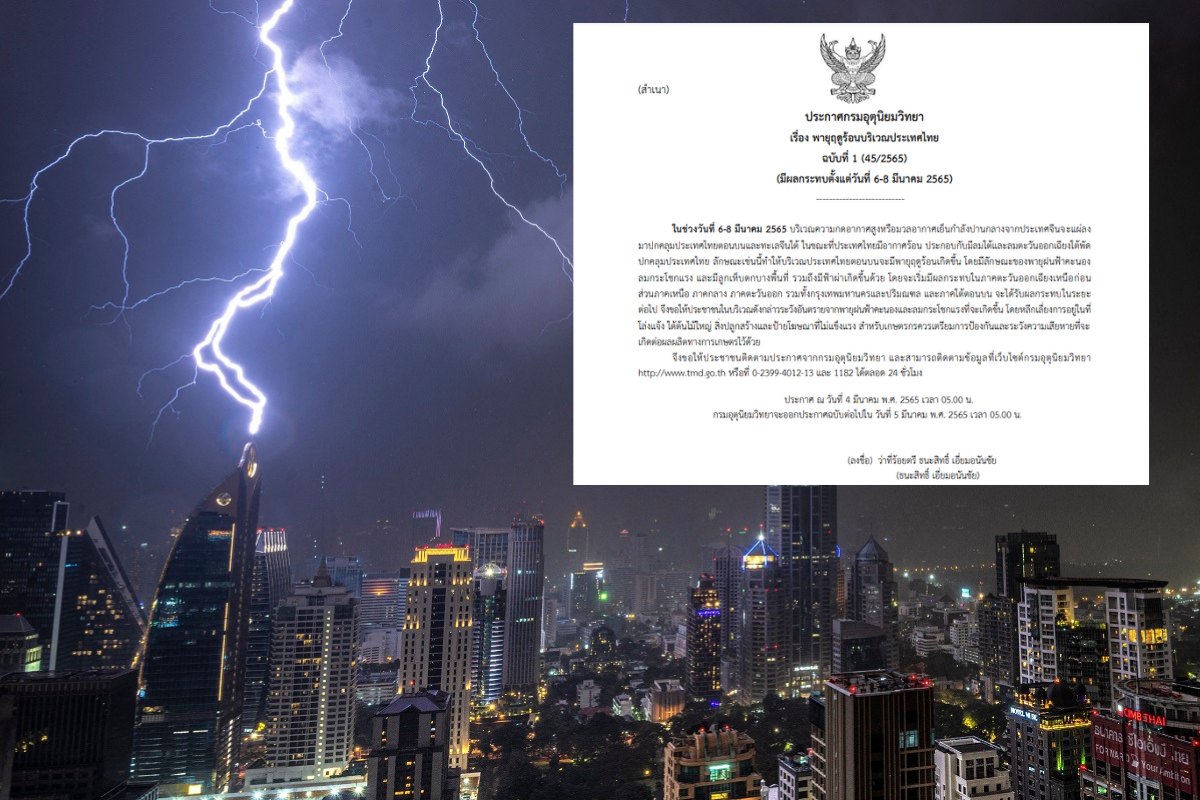 กรมอุตุฯ ประกาศเตือน “พายุฤดูร้อน” ฝนตก ฟ้าผ่า ลมแรง ช่วง 6-8 มี.ค.นี้