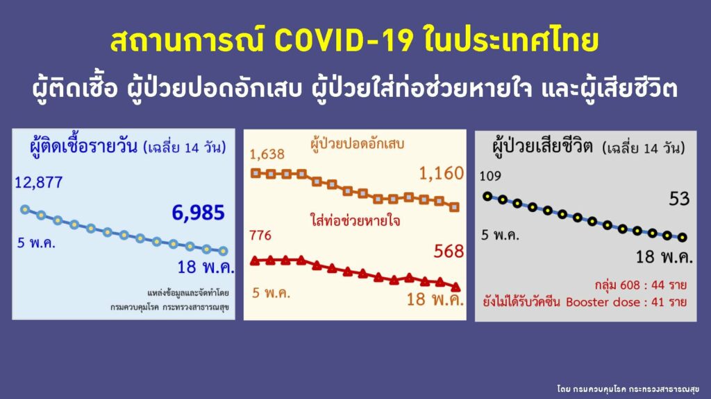 ผู้ป่วยโควิดรายวัน ป่วยหนัก ใส่ท่อช่วยหายใจ และผู้ป่วยเสียชีวิต