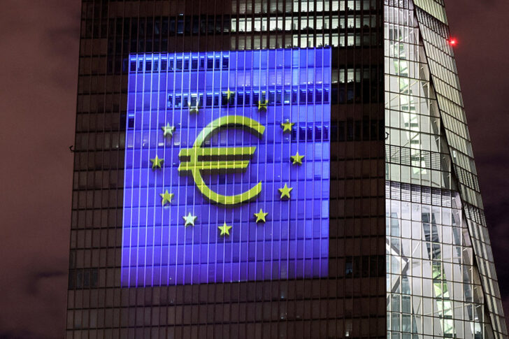 FILE PHOTO: Preview of the illumination at ECB headquarters for the Euro's 20th anniversary in Frankfurt