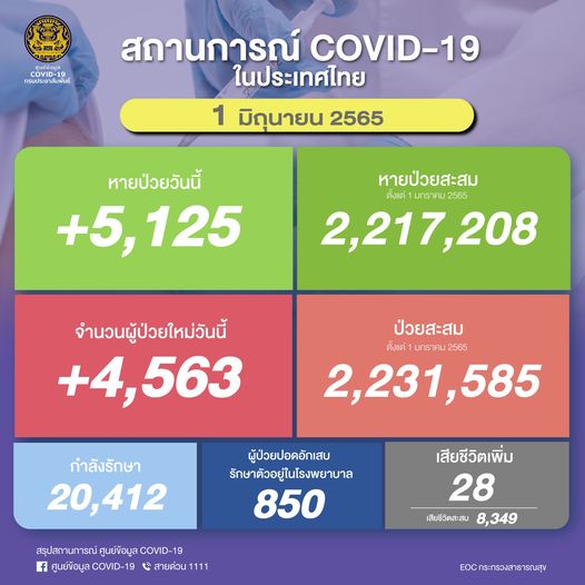 ผู้ผ่วยโควิด 1 มิ.ย.2565