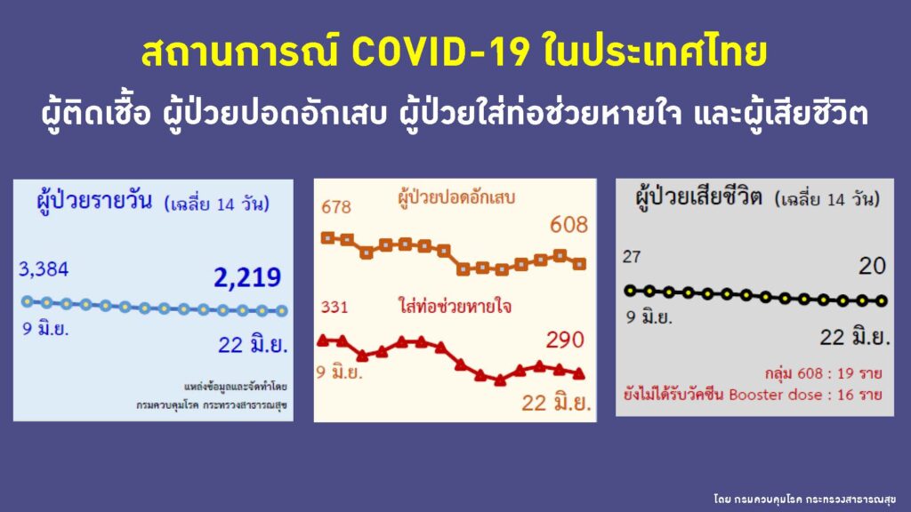 ผู้ป่วยรายวัน ป่วยหนัก เสียชีวิต ณ วันที่ 22 มิ.ย. 2565