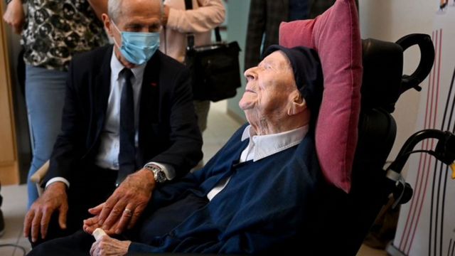 French nun Sister Andre in a wheelchair