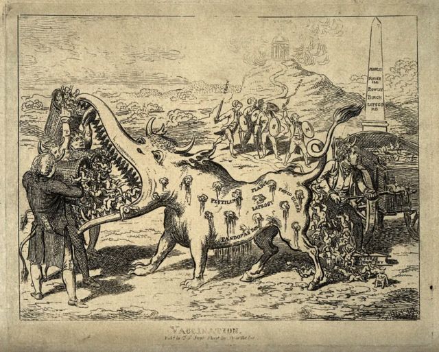 Old illustration depicting fears over smallpox