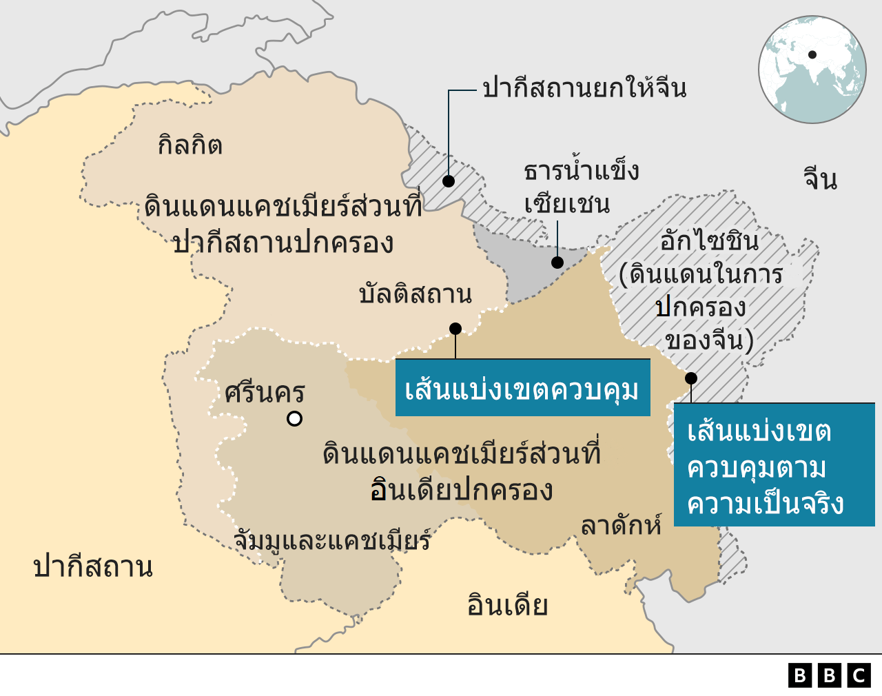 Map showing line of control and actual line of control