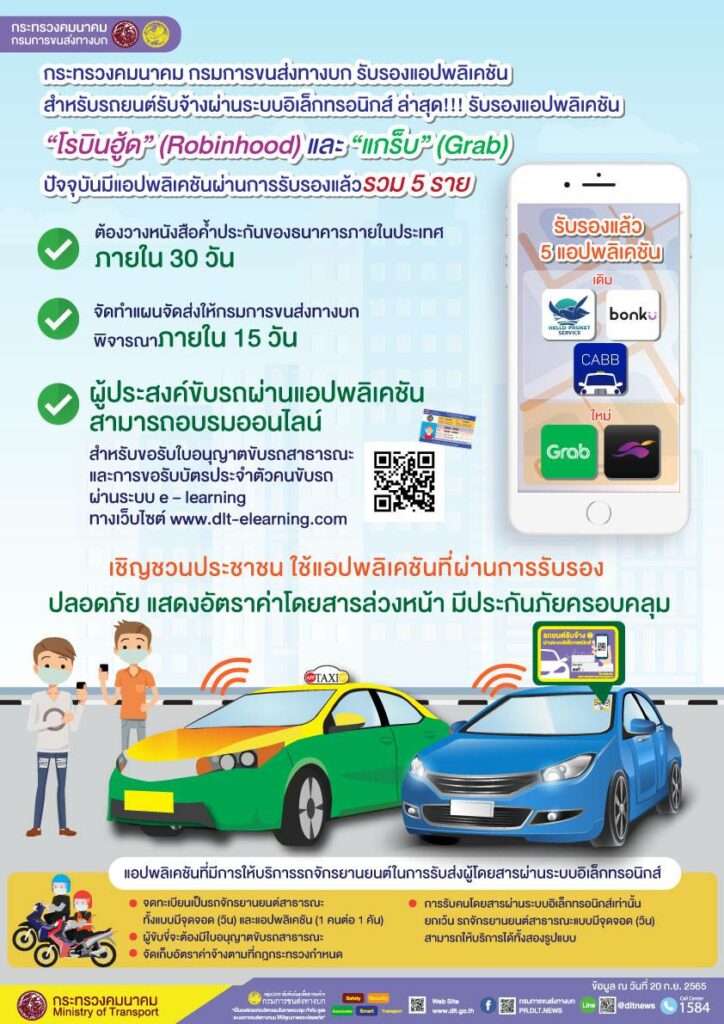 รายละเอียด ขนส่งทางบกรับรองแอปฯรถจับจ้างถูกกฎหมาย ผ่านการรับรองจากทางการ