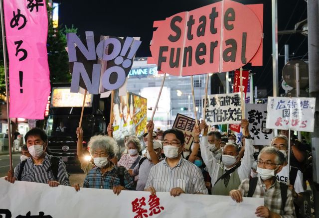 Protest in Tokyo against upcoming state funeral for slain Shinzo Abe