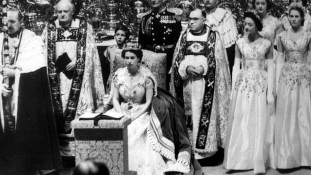 The Queen at her Coronation in 1953