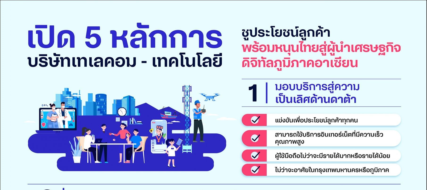 เปิด 5 หลักการ บริษัทเทเลคอม-เทคโนโลยี ชูประโยชน์ลูกค้า พร้อมหนุนไท      ยสู่ผู้นำเศรษฐกิจดิจิทัลภูมิภาคอาเซียน