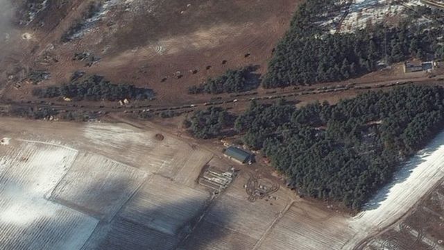 A column of Russian troops near Bucha in February