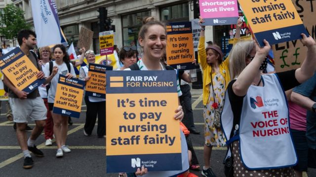 Nurses join a cost of living protest in June