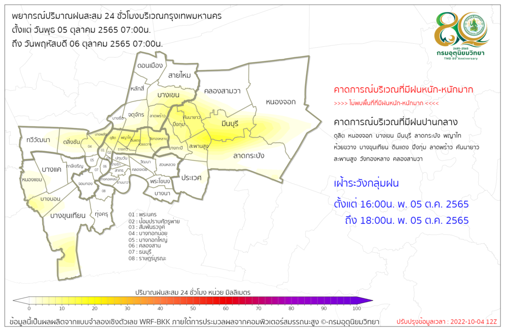 กรมอุตุฯเตือน 15 เขตในกทม.ฝนตกปานกลาง