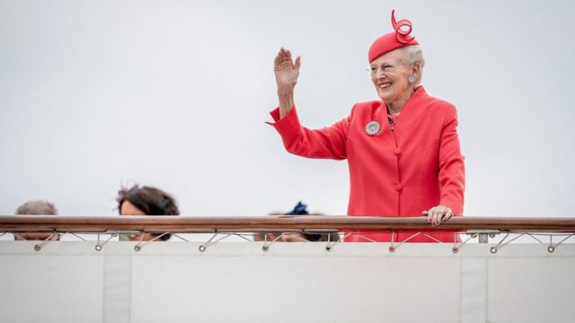 Denmark's Queen Margrethe waves on board the Royal Yacht Dannebrog in Copenhagen, Denmark September 11, 2022