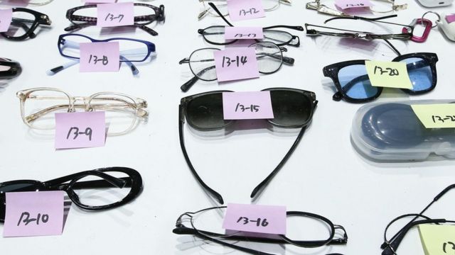 Glasses collected from the scene of an stampede, at a multi-purpose gym in Seoul, South Korea, 01 November 2022.