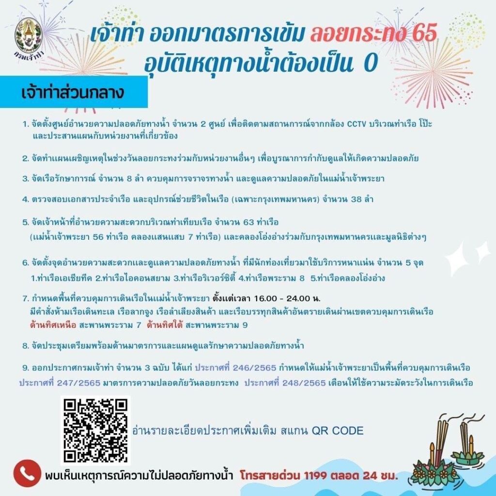 กรมเจ้าท่า คุมเข้มความปลอดภัยวันลอยกระทง