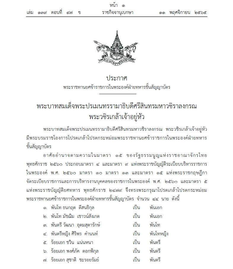 พระราชทานยศทหารชั้นสัญญาบัตร
