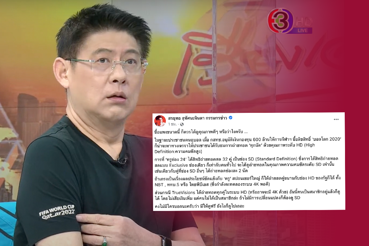 สรยุทธ์ โวย ซื้อลิขสิทธิ์แพง คนไทยควรได้ดูบอลคุณภาพ HD ทุกนัด