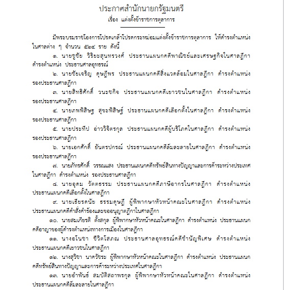 แต่งตั้งขรก.ตุลาการ 524 ราย