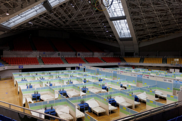 FILE PHOTO: Beds are seen in a fever clinic that was set up in a sports area as COVID-19 outbreaks continue in Beijing