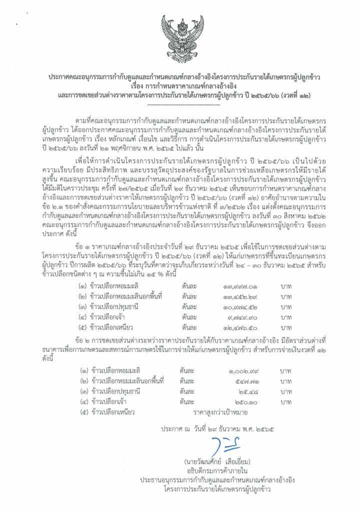 ประกันรายได้ข้าว งวดที่ 12