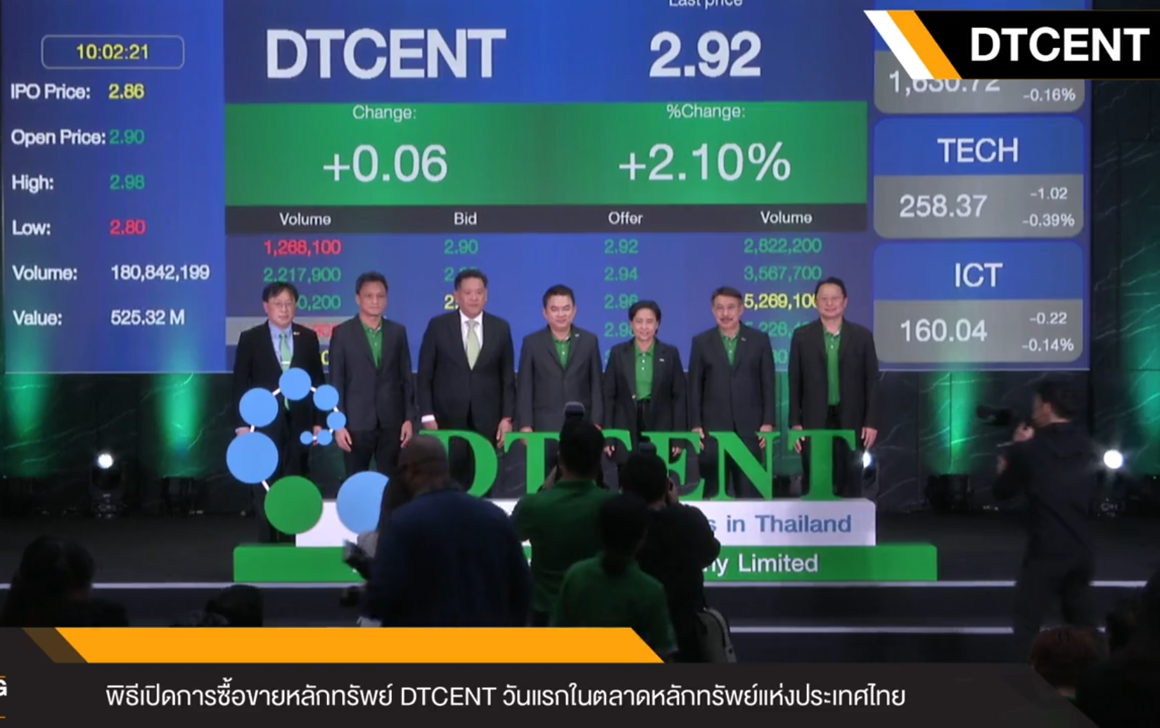 DTCENT ซื้อขายวันแรกราคาอยู่ที่ 2.90 บาท เหนือจอง 1.39% 