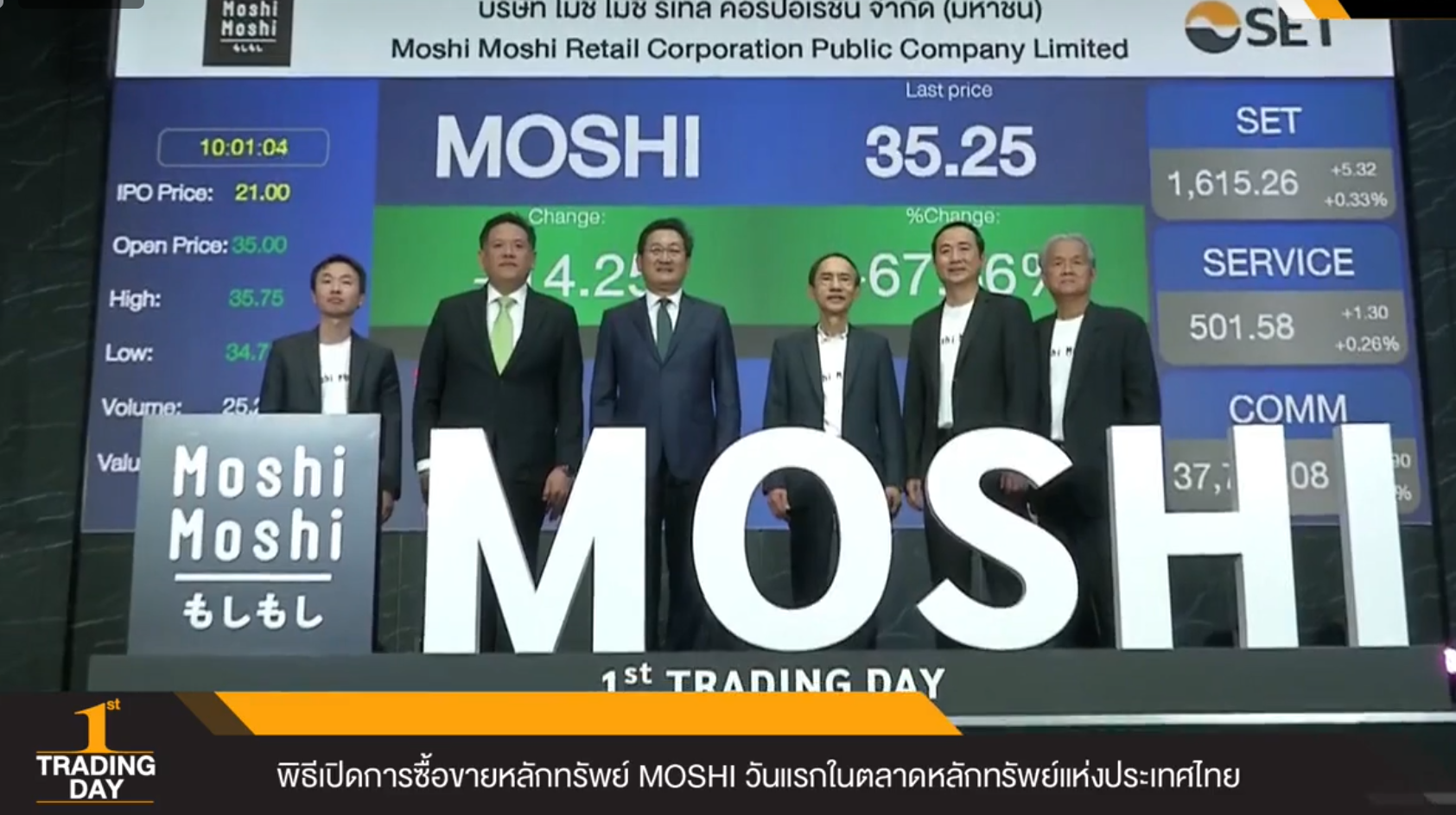 MOSHI ซื้อขายวันแรกราคาอยู่ที่ 35 บาท เหนือจอง 66.67%