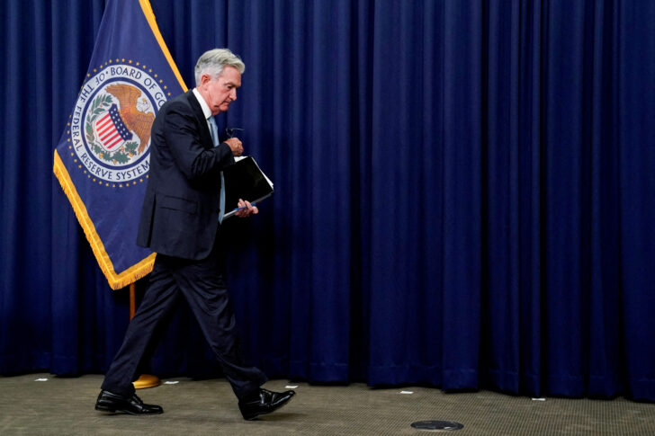 FILE PHOTO: Federal Reserve Chair Jerome Powell speaks about the U.S. economy and Fed interest rate plans during news conference following Federal Open Market Committee (FOMC) meeting in Washington U.S. Federal Reserve Chair Jerome Powell