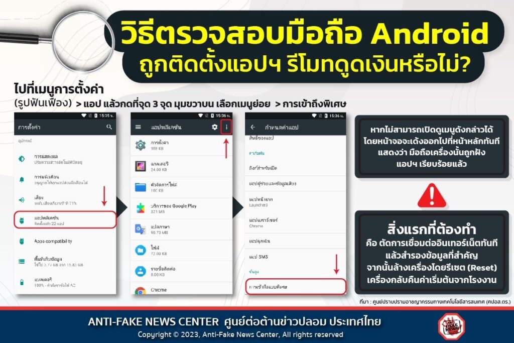 วิธีเช็กมือถือ ถูกติดตั้งแอปหลอกหลวง