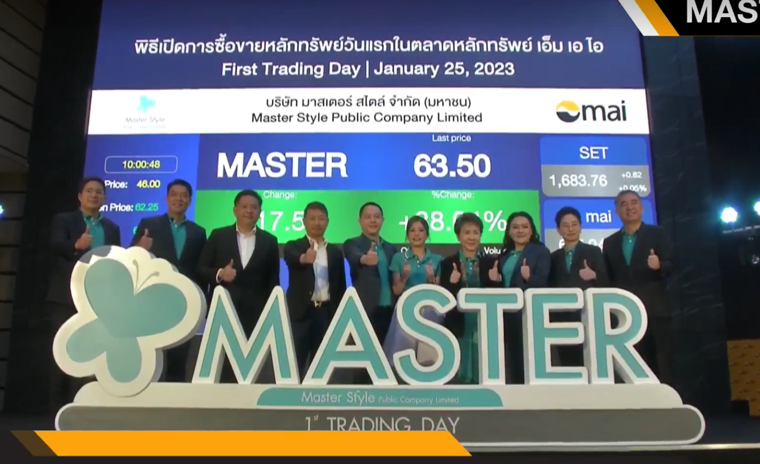 MASTER ซื้อขายวันแรกราคาอยู่ที่ 62.25 บาท เหนือจอง 35.33%