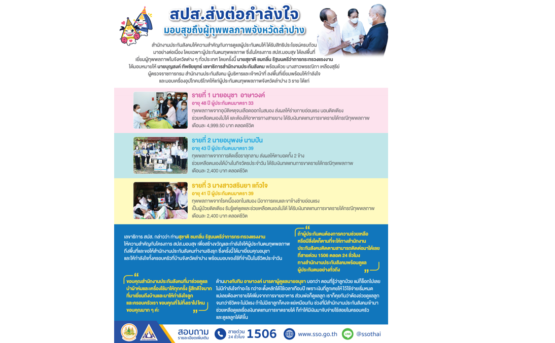 “ขอบคุณที่ไม่ทิ้งเราไปไหน” เสียงแห่งความยินดี  จากครอบครัวผู้ทุพพลภาพ จังหวัดลำปางส่งถึง สปส.มอบสุข
