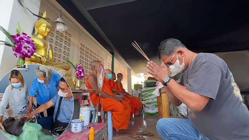เจ้าของทำพิธีศาสนา อาลัยสุนัขคิงคองช็อกตาย เรือบรรทุกน้ำมันระเบิด