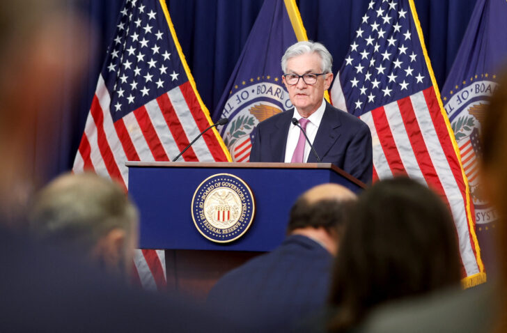 U.S. Federal Reserve Chair Powell holds news conference after Fed announced quarter point interest rate hike in Washington ประธานธนาคารกลางสหรัฐ