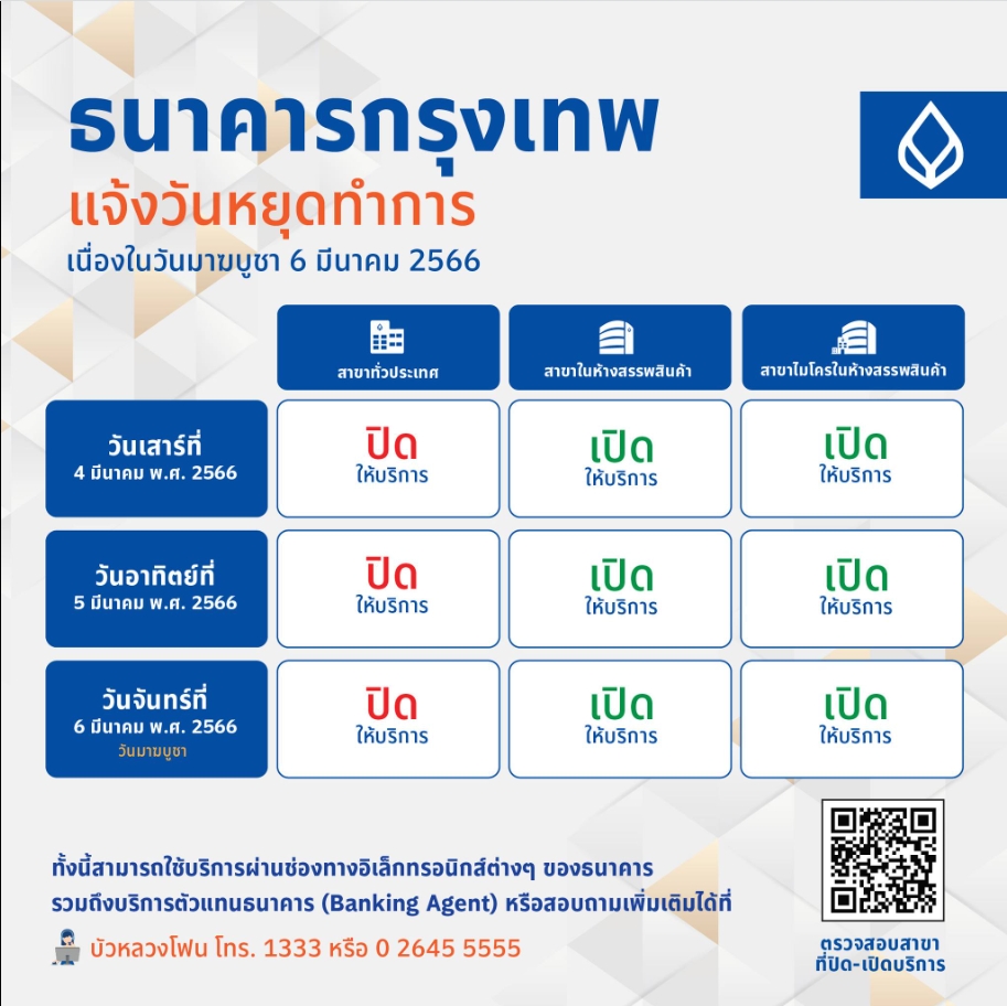 ธนาคารกรุงเทพ หยุด