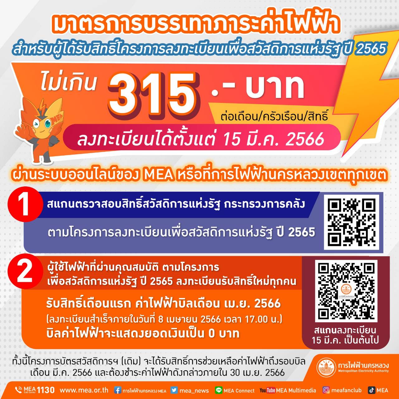 มาตรการบรรเทาค่าไฟฟ้า เปิดลงทะเบียน 15 มี.ค.66