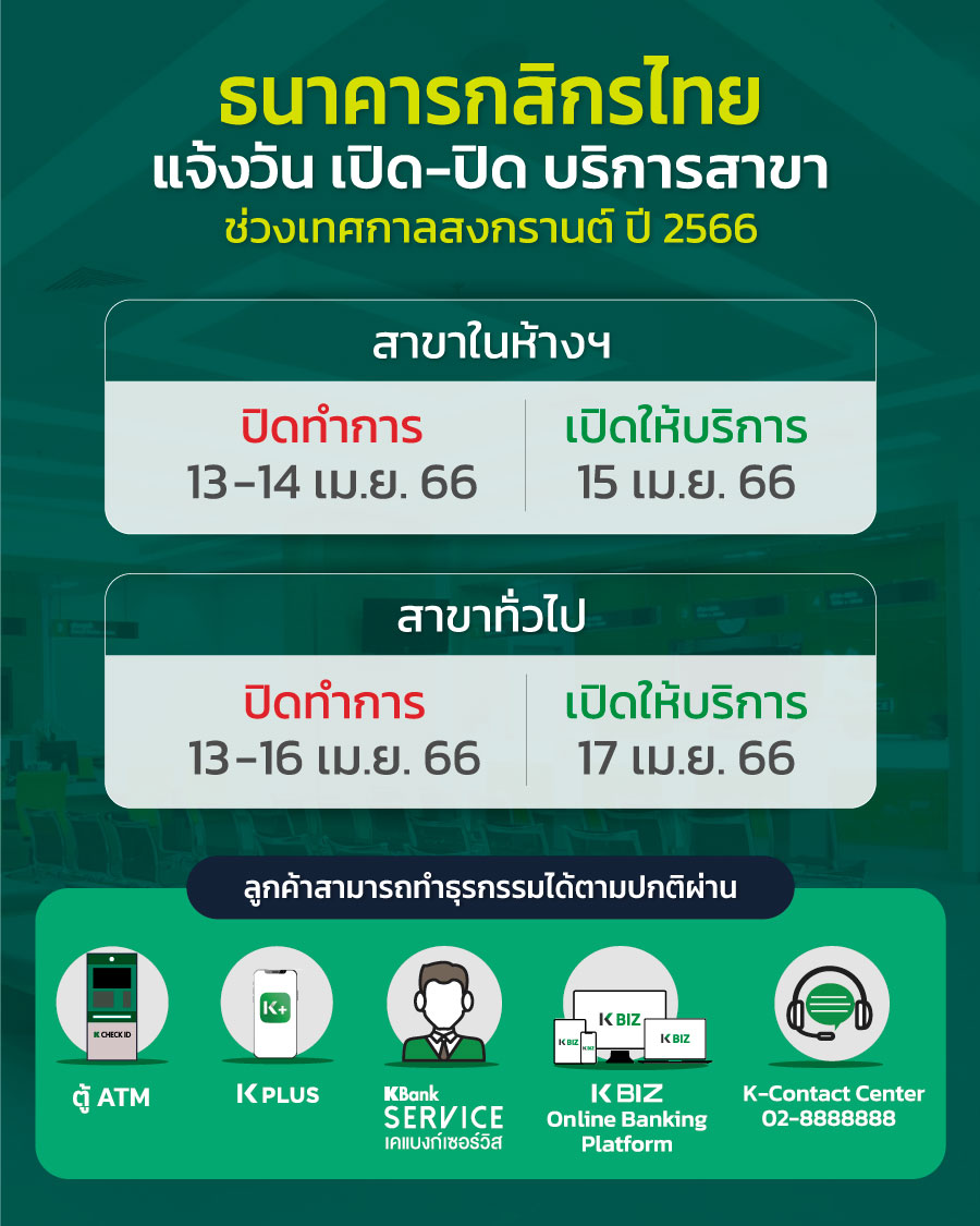 กสิกรไทย ปิดสงกรานต์
