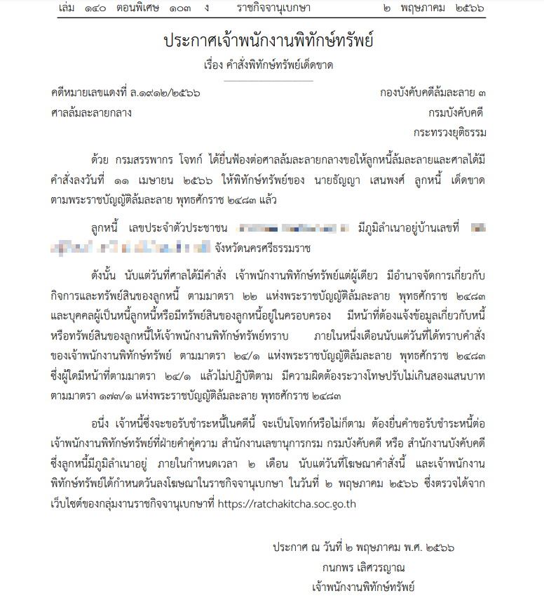 พิทักษ์ทรัพย์ ธัญญา เสนพงศ์